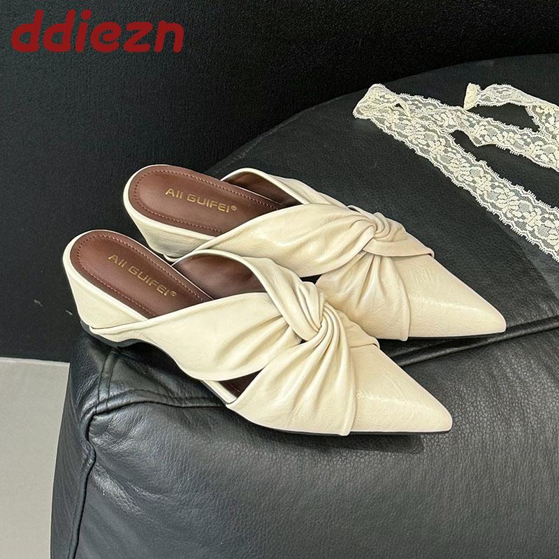 Fashion Fashion Pointed Toe Female 5CM Heels Women Slippers Slides Mules Shoes New In Summer Spring Ladies Heeled Slippers Sandals Shoes