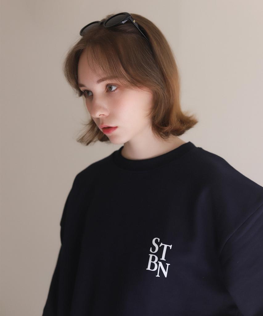 BONIEE [Fleece Lined] Back Circle Typo Graphic Logo Graphic Oversized Sweatshirt Navy