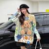 Women's Cartoon Rhinestone Long Sleeve Sweater - Chic Korean Style Loose Knit Round Neck Top for Autumn/Winter