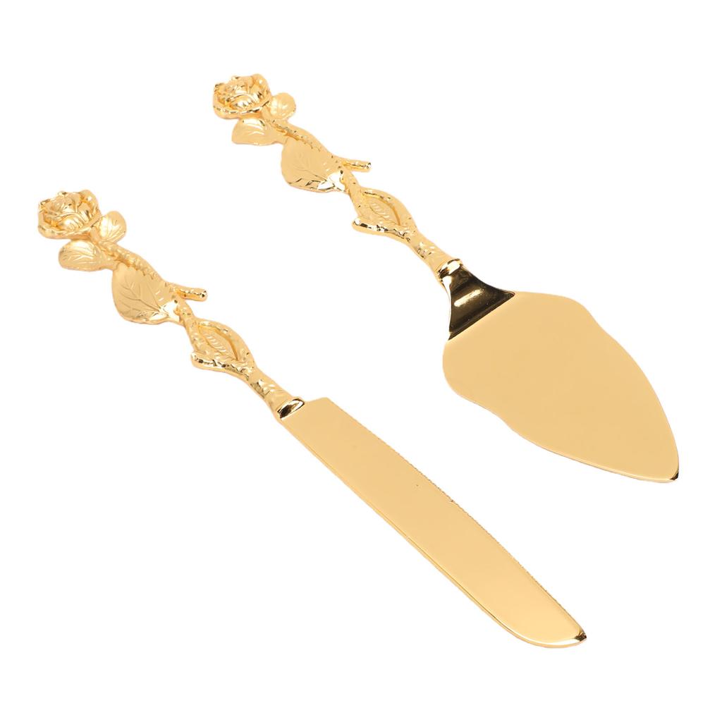 Cake Cutting Set European Golden Ergonomic Rose Handle Comfortable Grip Cake Pie Pastry Server Set