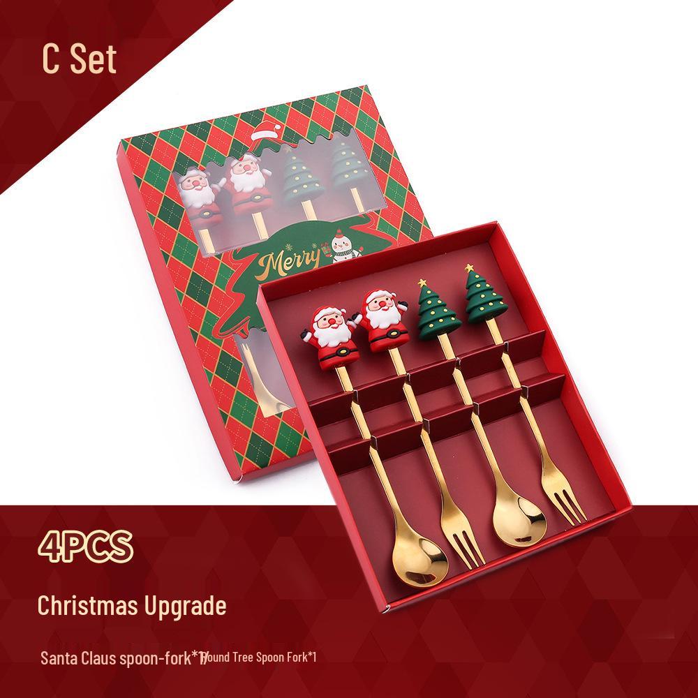 Christmas Cartoon Snowman Spoon & Fork Set - Cute Dessert Cutlery Gift