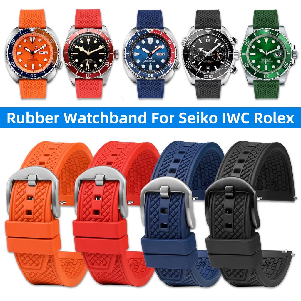 20mm 22mm Premium-Grade Fluororubber Watch Strap For Seiko IWC Rolex Casio Waffle Strap Universal Men Diver Sports Watch Band