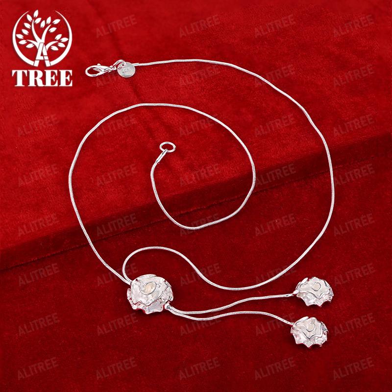 20 Inch 925 Sterling Silver Three Flower Pendant Necklace For Lady Engagement Wedding Party Beautiful Jewelry Accessories
