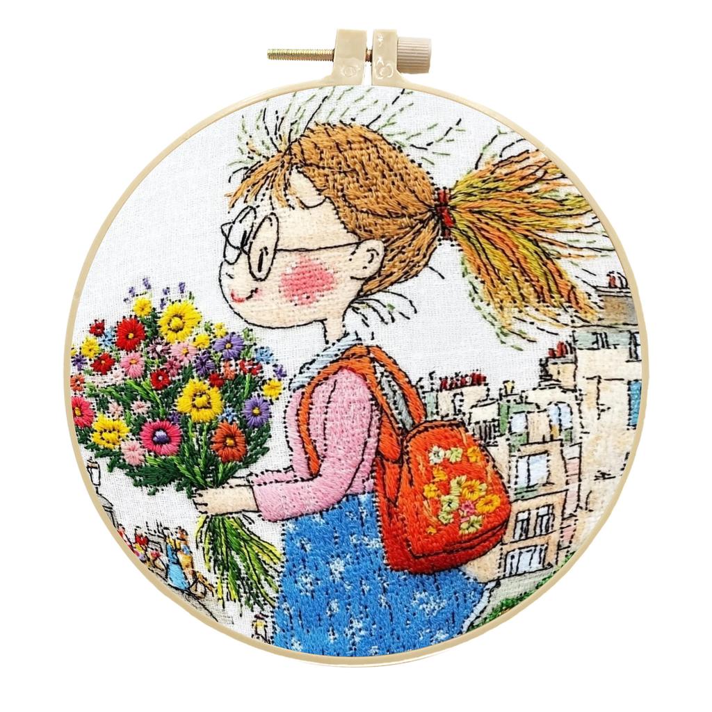 1 Set Mädchen Handgefertigtes Stickmaterial-Set: Einfache Kreuzstichanleitung und Werkzeuge DIY Stickerei Bastelmaterial-Set