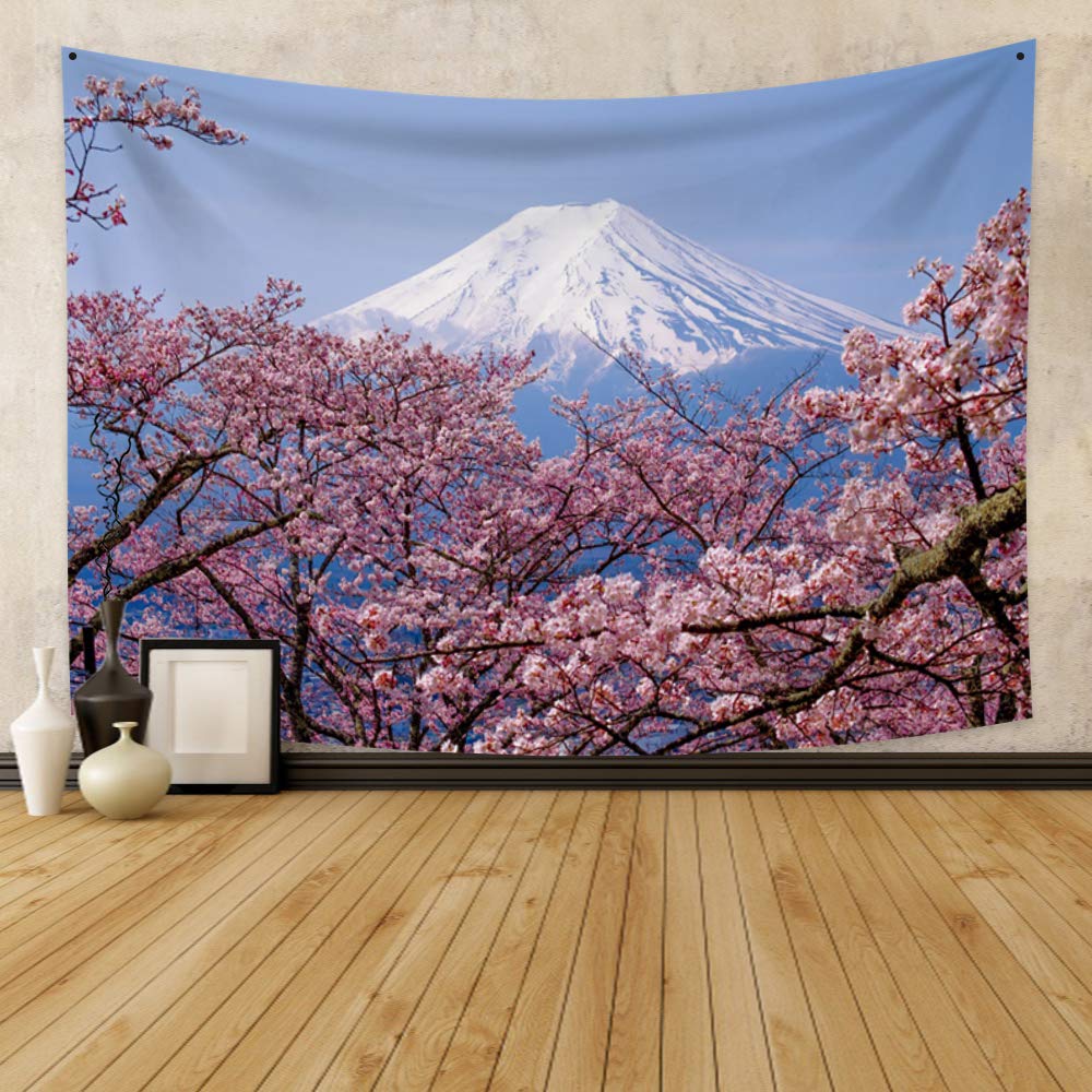 Sakura Tapestry Pink Japanese Cherry Blossoms Tapestries Spring Sunset Landscape Tapestry Wall Hanging for Bedroom Decoration