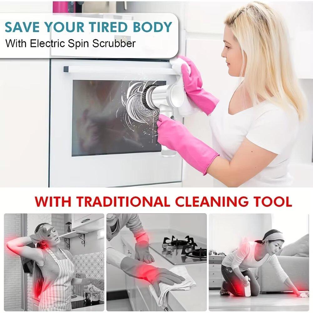 Electric Cleaning Brush 5in1 Electric Spin Scrubber Cordless Power Scrubber with Replaceable Brush Heads Handheld Power Scrubber