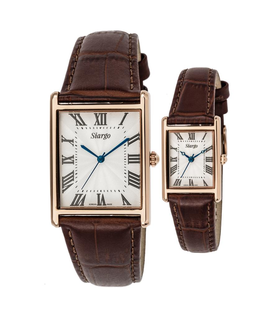 Sialeugo Sg-010Cp-Rbr Fennel Collection Men'S & Women'S Couple Leather Wristwatches (Free Gift Included)
