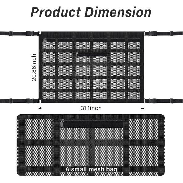 Upgrade Car Ceiling Cargo Net Pocket With Zip,Double Layers+Avoid Sagging Roof Cargo Bag For Toy,Quilts,Tickets,Universal Road Trip Essentials Car