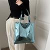 Portable Large-capacity Textured Glossy Shoulder Bag with Smooth Surface - Commuter Tote Bag