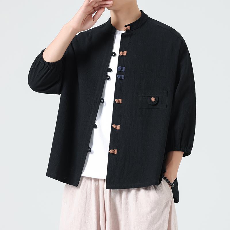 2025 Summer Men's Shirt Traditional Chinese Clothes Men Tai Chi Cotton Tang Suit Tops Oriental Hanfu Male Half Sleeve Shirts