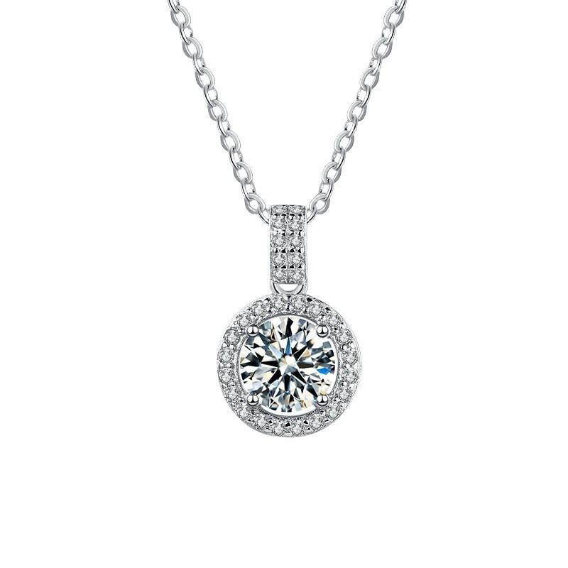 Sterling Round Moissanite Zircon Pendant Necklace Women Lightweight Minimalist Chain Jewelry