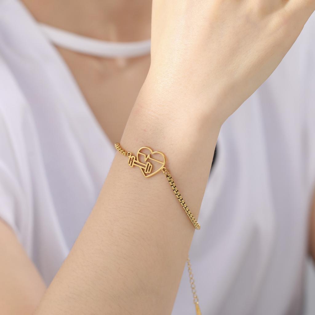 Simple Dumbbell Heart ECG Bracelet Fashion Versatile Jewelry Gift For Best Friend Girlfriend
