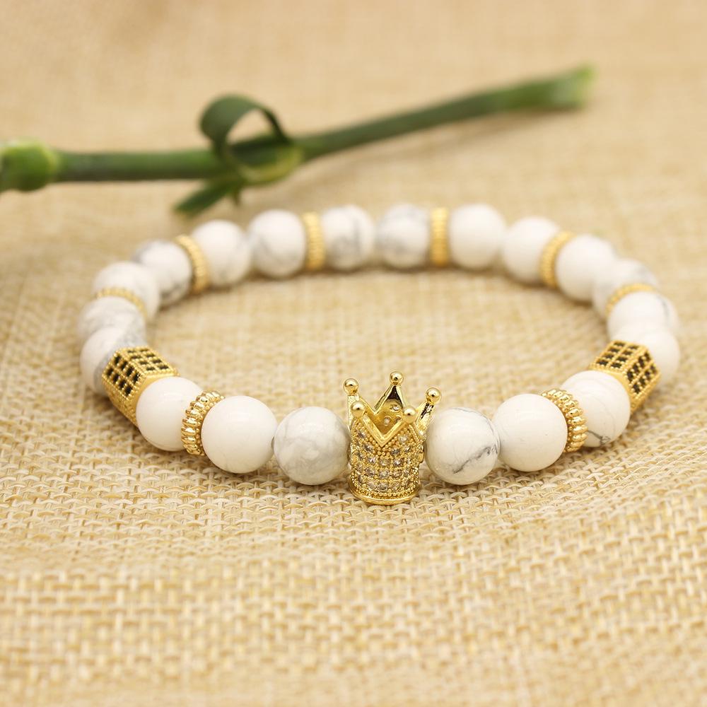 2019 Zirconia Crown Stone & Frosted Bead Bracelet with Copper & Imperial Stone Accents