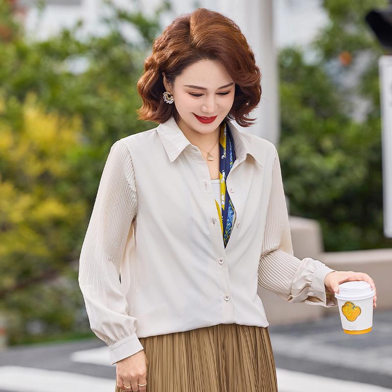

Stylish Solid Color Lapel Long-Sleeve Shirt for Middle-Aged Women - Spring & Autumn Slimming Fashion 4XL (135-150 Jin) грязно-белый