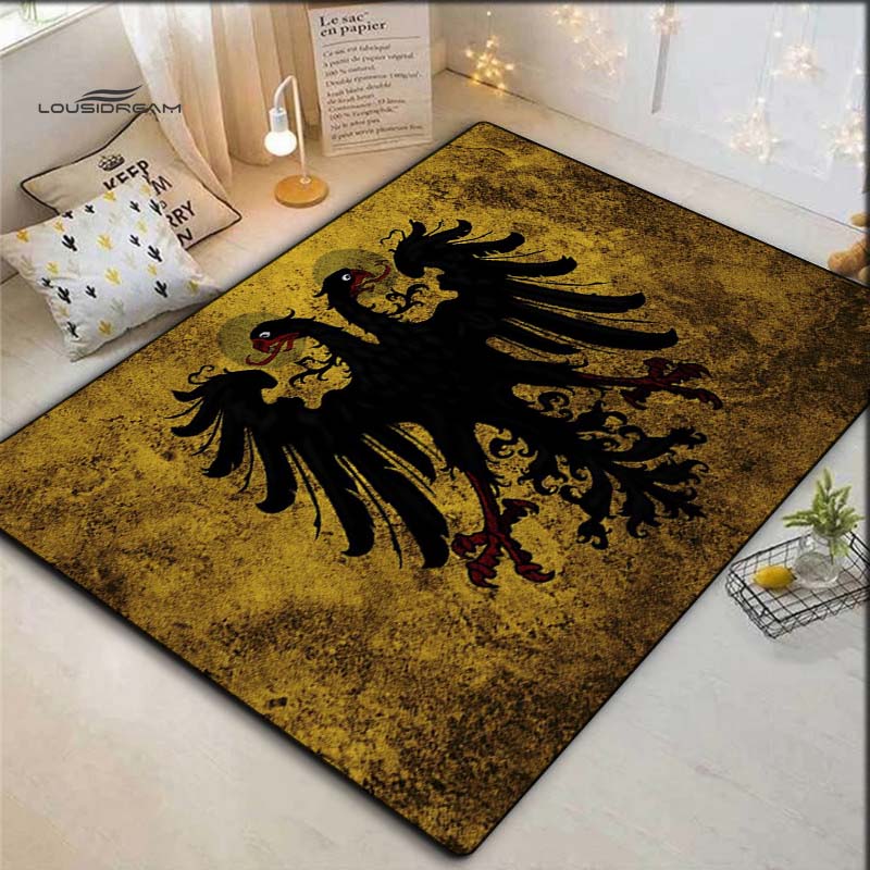 Vintage Yellow Background Double Headed Eagle Print Area Rug, Non Slip Soft Floor Mat Living Room Home Decor Carpet