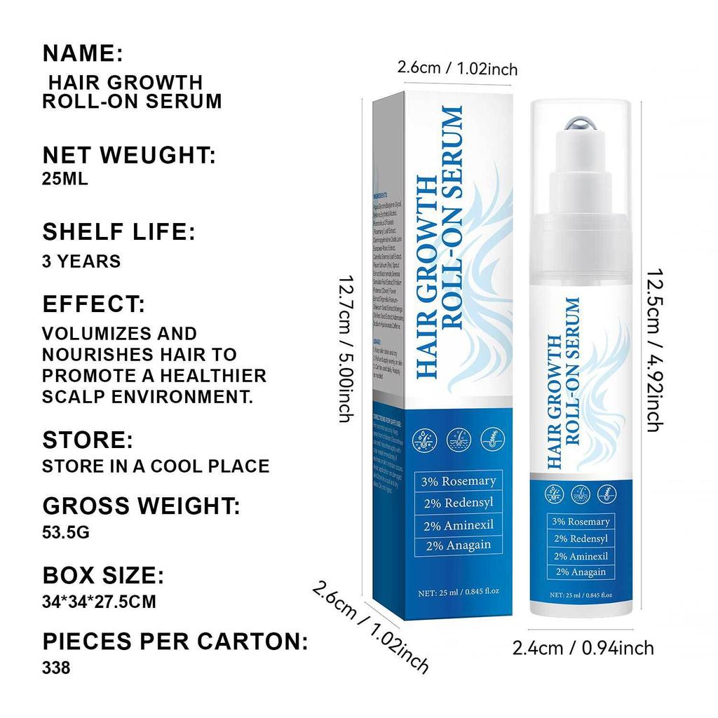 Hair Growth Roll-On Serum 25g, Hair Thickening Serum for Men & Women, Anti-Hair Loss Treatment, Scalp Nourishing, Portable Rollerball Applicator