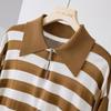 Jinjv Women's Wool Blend Contrast Stripe Half-Zip Polo Knit Top - 2026 Spring