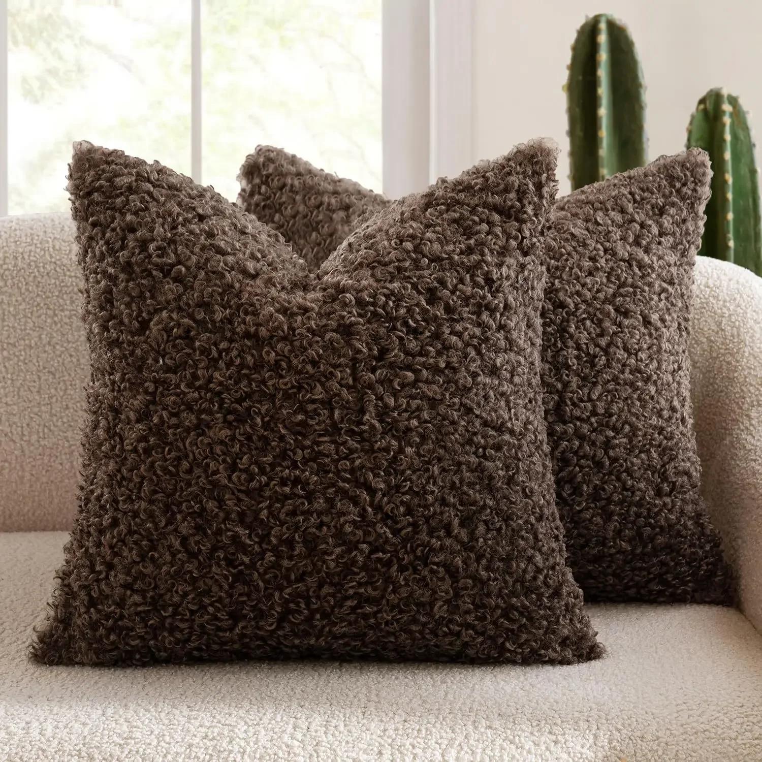 Pluche Lamswol Kussenhoes Teddy Krullend Verdikt Kussensloop Zacht Scandinavisch Minimalistisch Bankkussenhoes Gezellige Woondecoratie 45x45cm