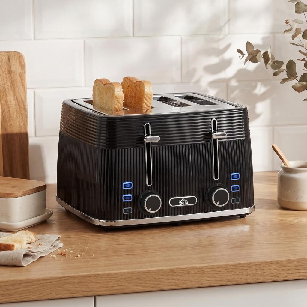 4 Slice Toaster with 7 Browning Levels, Bread Toaster with Removable Crumb Tray, Black