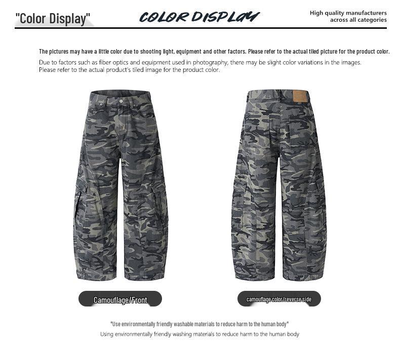 Calças Cargo Largas Camufladas Retro Americanas LKTM Unissex com Design Amplo de Usar ao Avesso