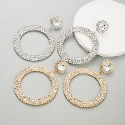 Women's Earrings Large Circle Net Red Wind Rhinestone Atmosphere Long Hoop Earrings