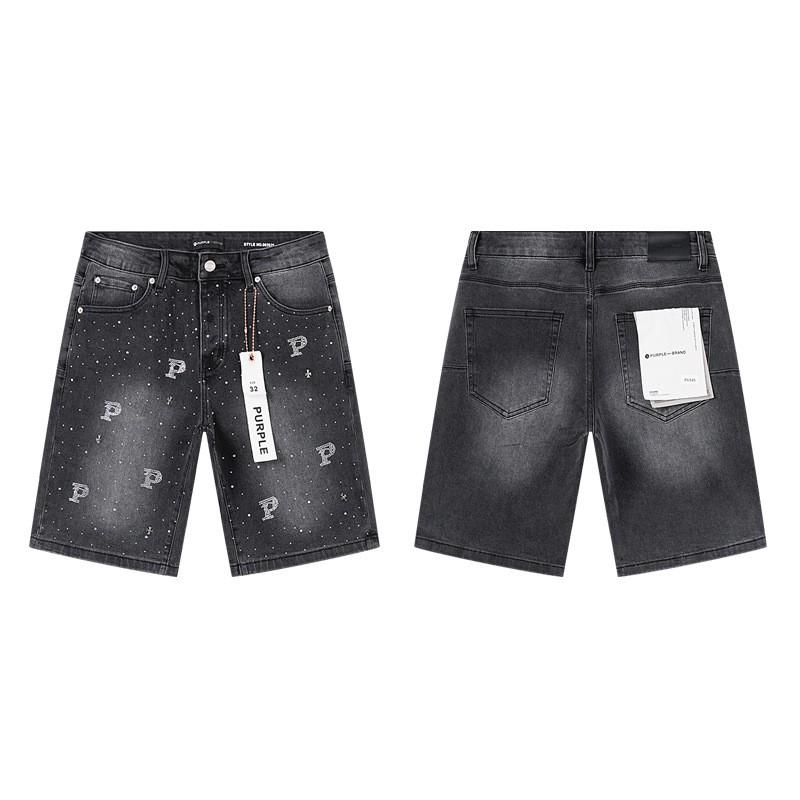 Purple Jeans Streetwear Loose Fit Denim Shorts Men Women Mid-Rise Straight Cut With Embroidery Stone Wash