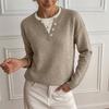 Womens Long Sleeve Knit Sweater 2026 Fall Winter Loose Fit Color Block Fake Two-Piece Pullover Casual Daily Wear