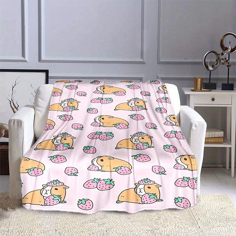 1pc Cute Strawberry Guinea Pig Printed Blanket Is Stylish, Soft and Warm - Perfect for Couches, Couches, Offices, Beds, Camping
