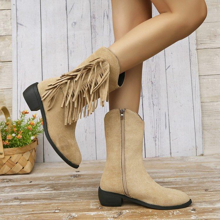 

Повседневные универсальные одинарные ботинки 2025 года, новые осенние женские ботинки Martin большого размера с острым французским толстым каблуком и бахромой 43 хаки