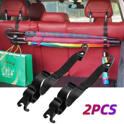 Verstellbarer Auto-Rücksitzhaken, Multifunktionaler Kopfstützenhaken hinten, Regenschirmhalter, Kofferraumbefestigung, Auto-Innenzubehör, 2 Stück