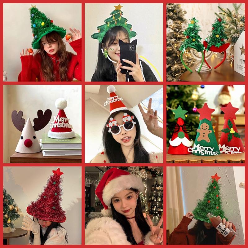 Christmas Hat Headwear INS Christmas Tree Hat 2026 New Year Party Atmosphere Photo Props Children Christmas Festival Costumes