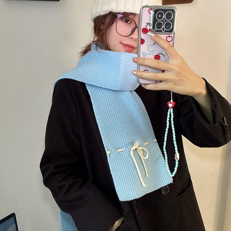 Luochi Knitting Bow Tie Scarf: Women's Winter Warm, Windproof Wool Neck Warmer
