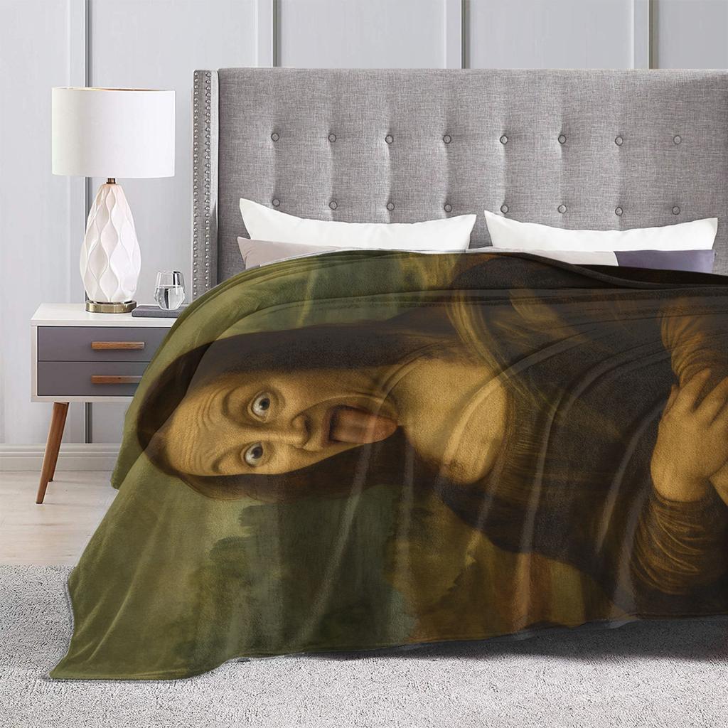 Warm Blanket Travel Car Funny Tongue Out Mona Lisa Throw Blanket Graphic Bedspread For Bedroom