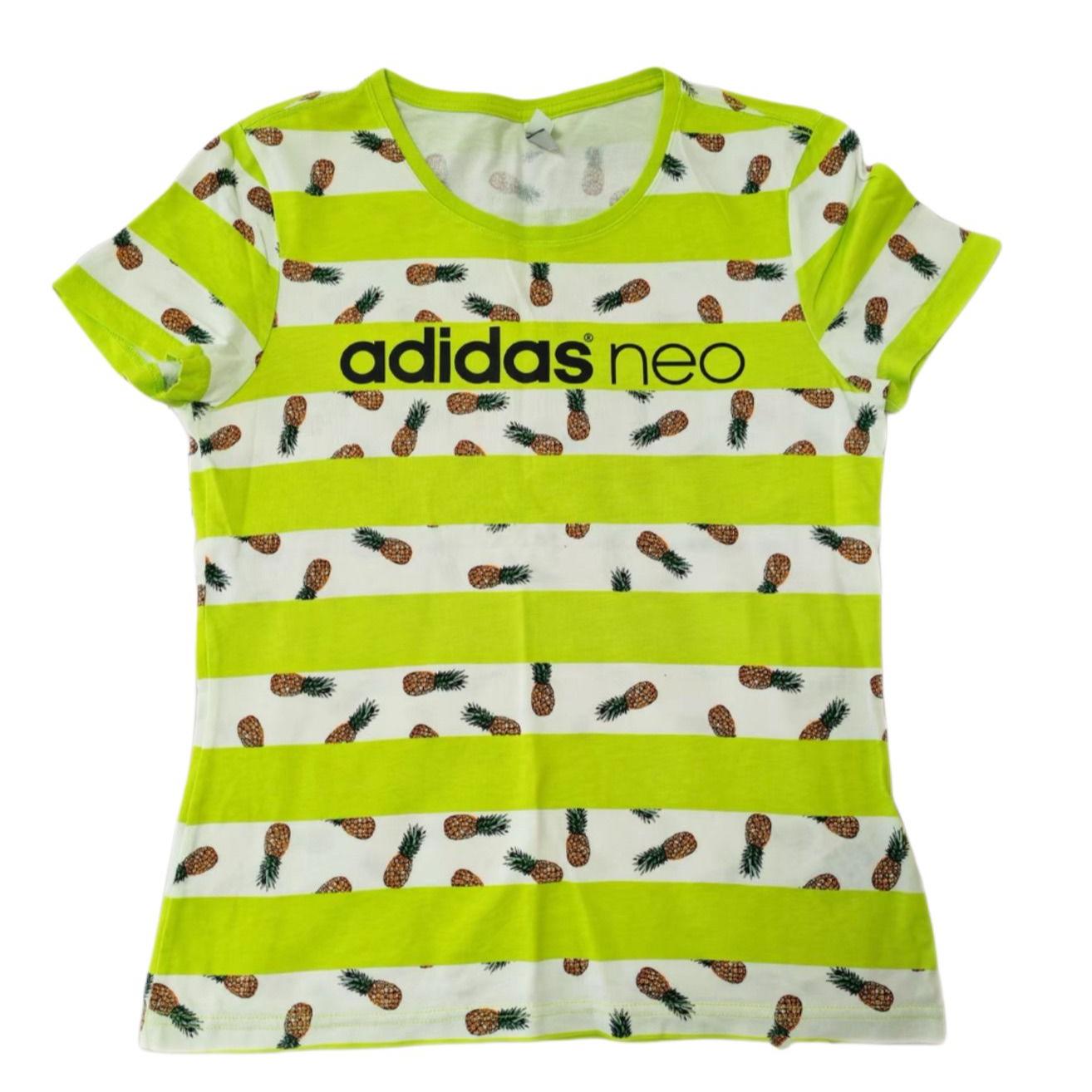 Adidas Neo Round Neck Pullover Short Sleeve Striped Pineapple Pattern T-Shirt Women tops AX5554 M