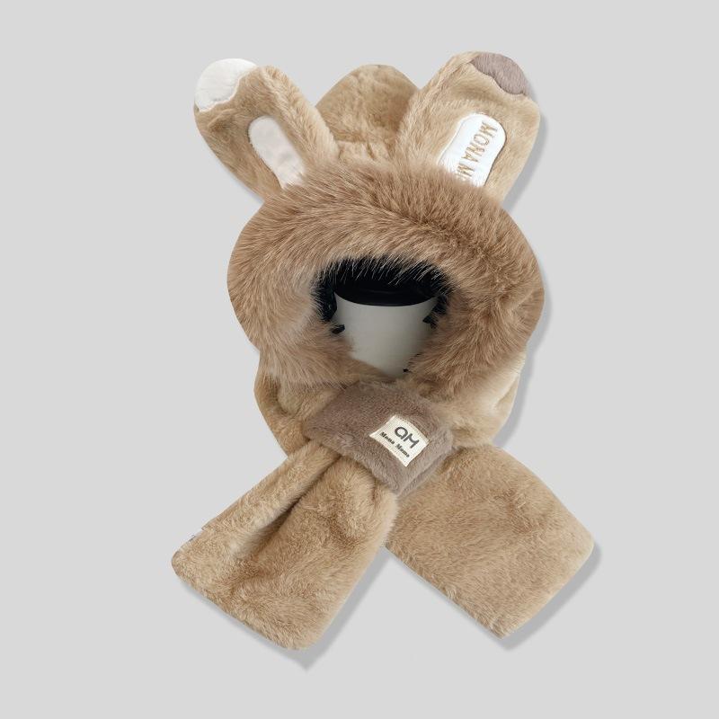 Hat and Scarf Integrated Women's Winter Versatile Cute Plush Hat To Keep Warm Winter Thickened Antifreeze and Windproof Hooded Scarf