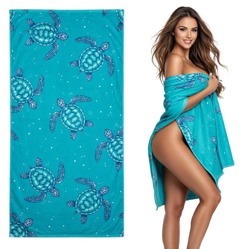 

Green Sea Turtle Beach Towel, Sun Protection Windproof Quick Dry Soft Microfiber Blanket for Swimming Pool Camping Travel Gift W40*H60(CM)