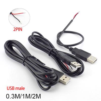 Kabel USB 2.0 s konektorem Jack pro kutily, 2 pinů a 2 vodičů, 5V, USB 2.0, prodlužovací kabel, napájecí kabel 0,3 m/1 m/2 m, adaptér a nabíječka
