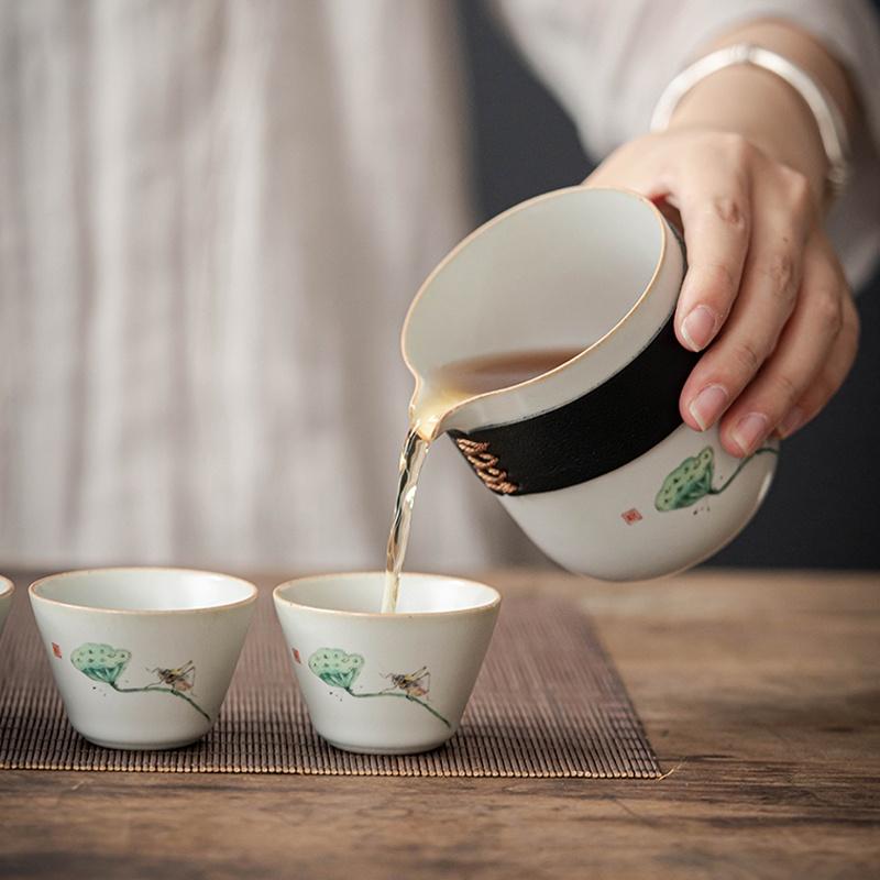 240ml Ru Kiln Ceramic Quick Tea Cup One Pot Three Cups Kung Fu Tea Set Portable Storage