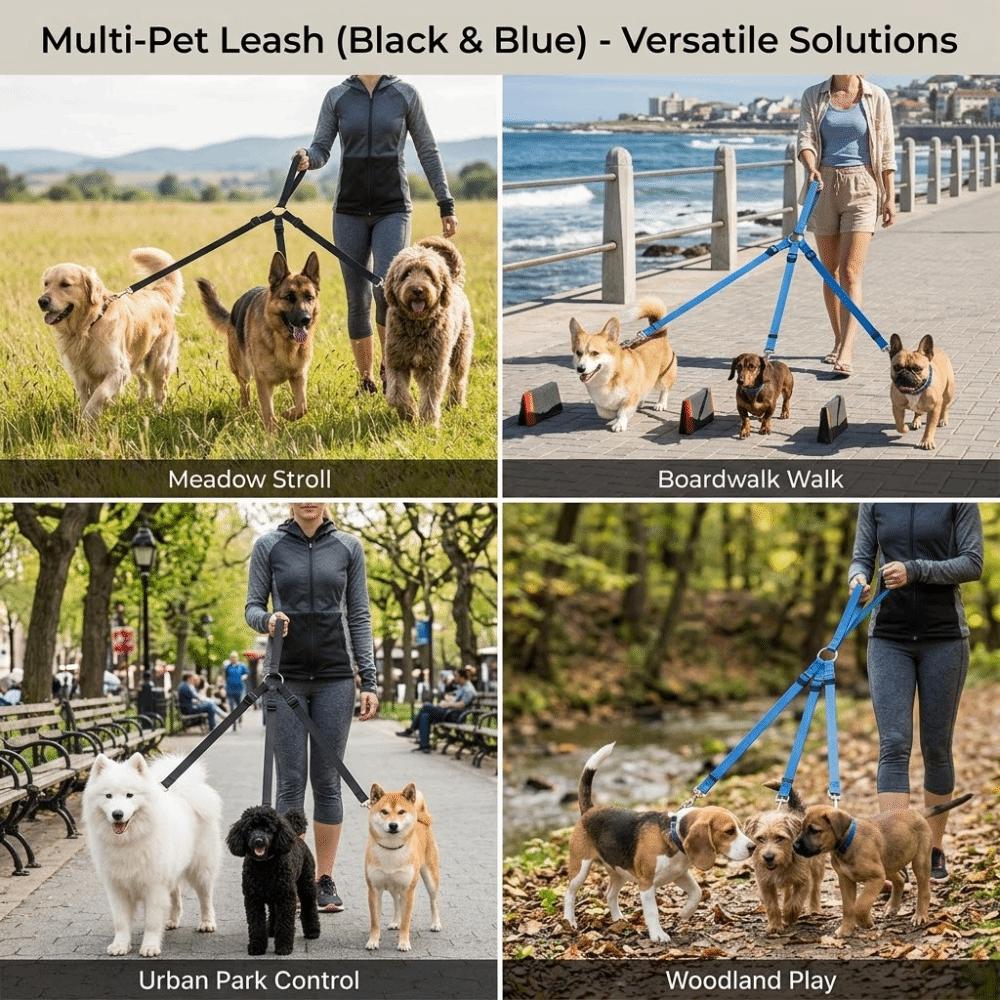 

Strong Stitching Dog Triple Leash Nylon Fabric Dog Split Leash Three Way Dog Leash Park Travel чорний