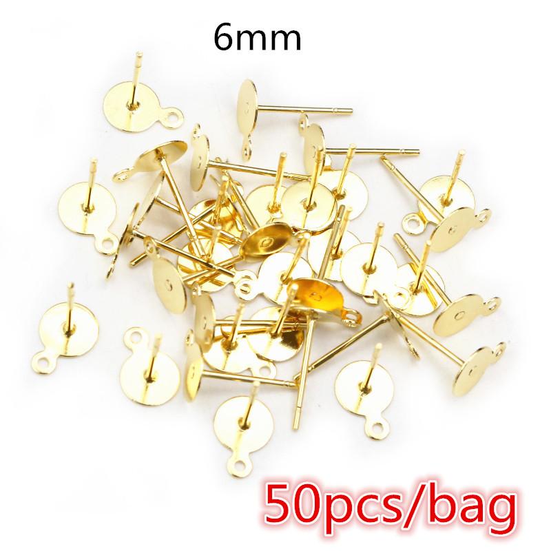 50-100pcs/lot No Fade Stainless Steel Gold Color Blank Earring Stud Fit 4 5 6 8 10 12mm Cabochon Cameo Settings Accessories DIY