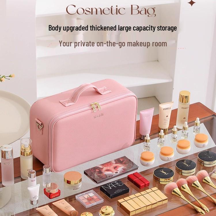 LED Mirror Makeup Bag: Spacious Handbag for Skincare & Cosmetics Storage