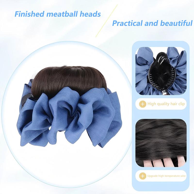 Synthetic Hair Bun Claw Clip With Hair Band Natural Wig Hair Clip Fluffy Brown Black Bun Head Wig Hair Accessories