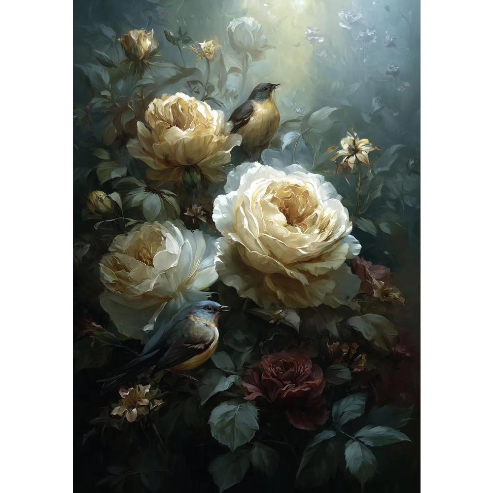 Butterflies Roses Wildflower Meadow Poster Canvas Print Wall Art Moody Gothic for Living Room Home Decor Cuadros