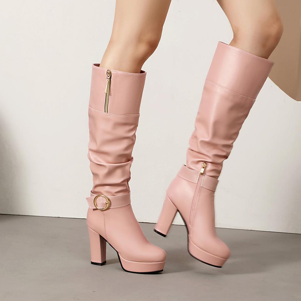 Női magas sarkú csizma őszi-téli új vízálló asztali vastagsarkú nagy méretű közepes csizma