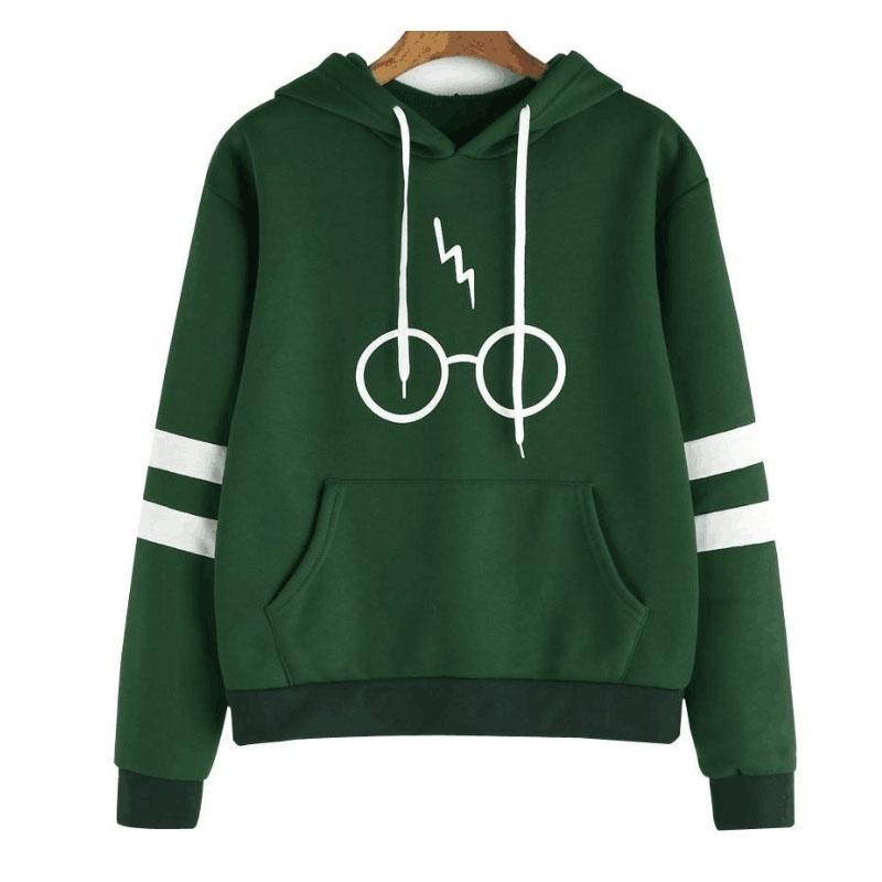 2021 Новая мода Hoddie с капюшоном, очки, свитер с названиями книг для выпускников Хогвартса, S-XXL M чёрный