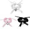 Lolita Cute Bell Choker Collar Bowknot Necklace Bell Ribbon with Elastic Adjustable Sexy Holiday Gifts Women Girls