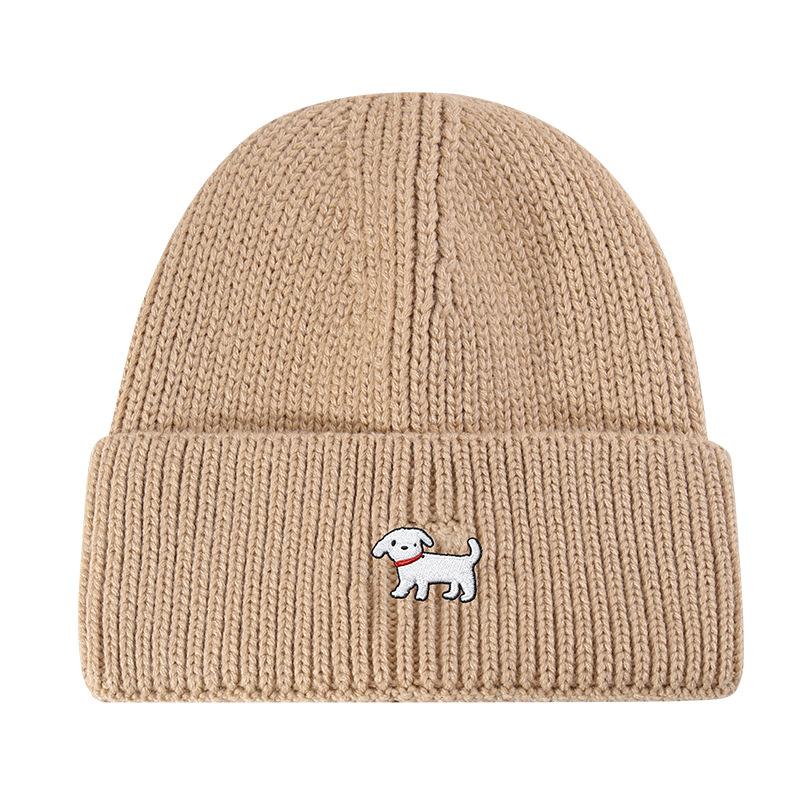 Bestickte Strickmütze für Damen Herbst und Winter Koreanische Version All-Match Wollmütze Kleines Gesicht Großer Kopfumfang Warme Mütze