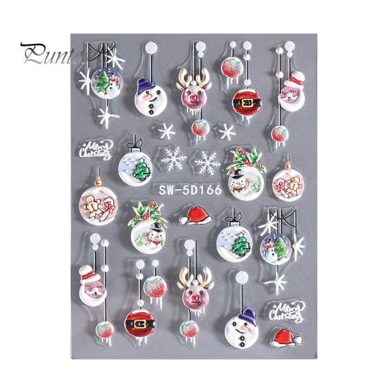 

1 лист рождественских наклеек для ногтей, водонепроницаемые 3D-наклейки с тиснением в виде Санта-Клауса, снеговика, лося, снежинки, шара для рождественской елки, накладные украшения для ногтей C