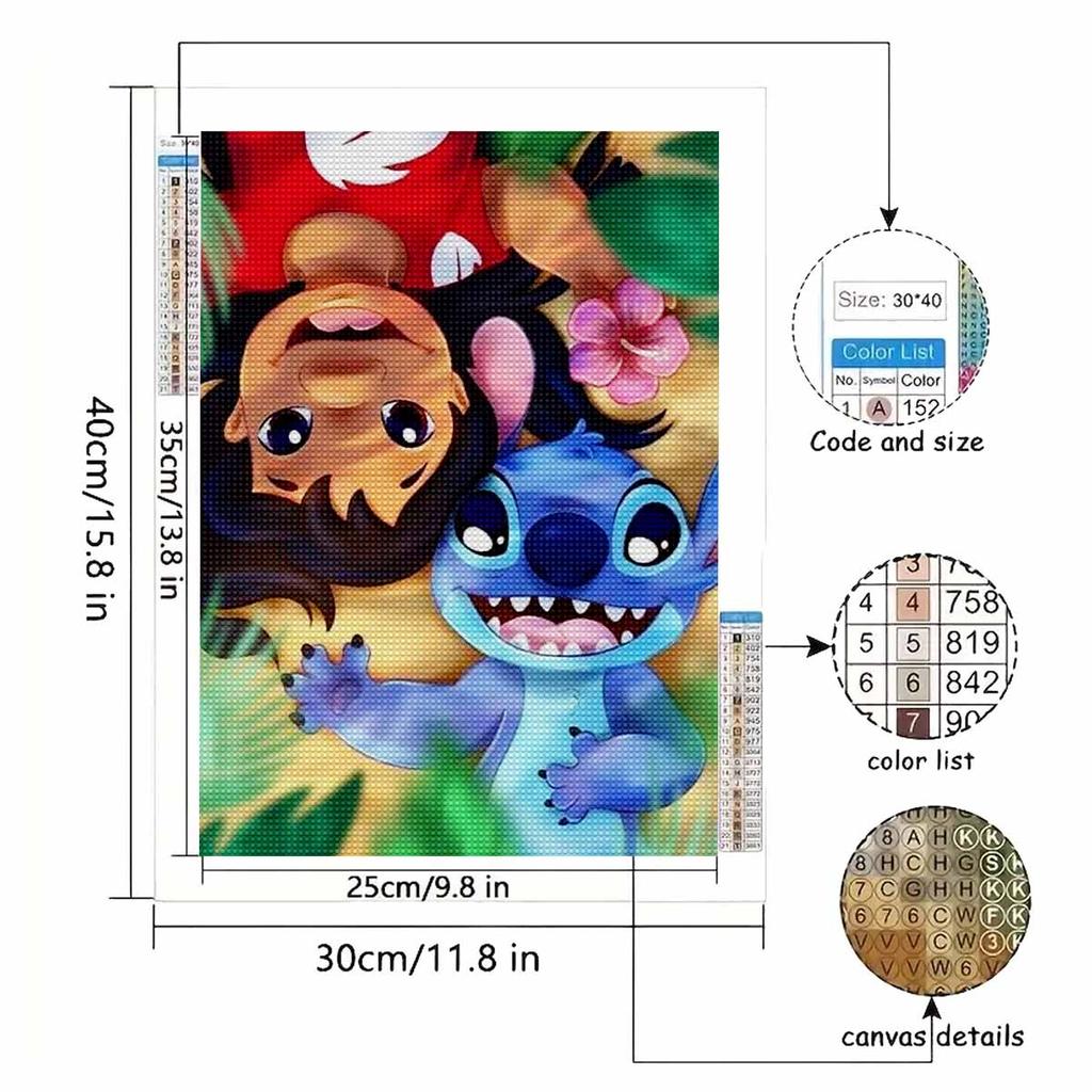 Pełne Round Diamond Painting Lilo & Stitch Sztuka Obraz z Dżetami Mozaika DIY 5D Haft Krzyżykowy Dekoracja Domu