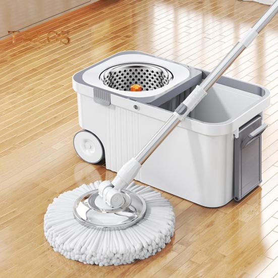 Spin Mop Set with 6 Reusable Mop Heads Microfiber Mop Heads 360 Degree Rotation Stainless Steel Handle Floor Cleaning System